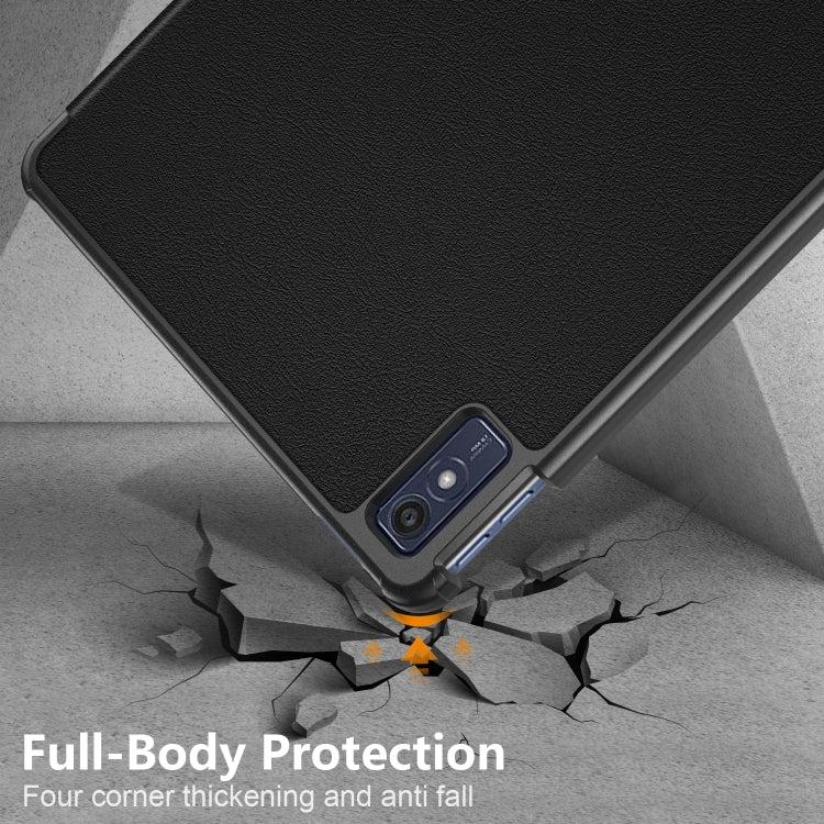 Black leather tablet case with reinforced corners and textured surface