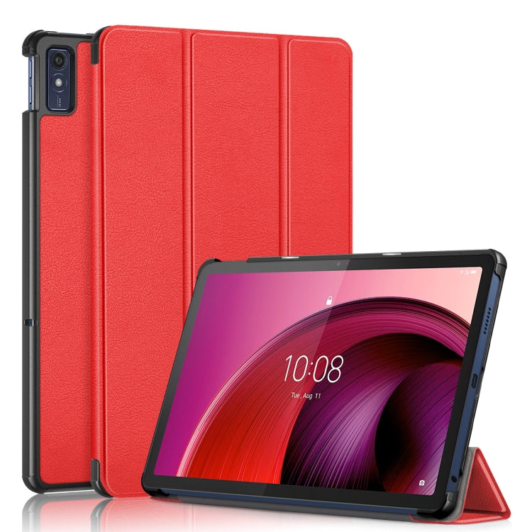 Red 3-fold leather smart tablet case with stand, shown with tablet