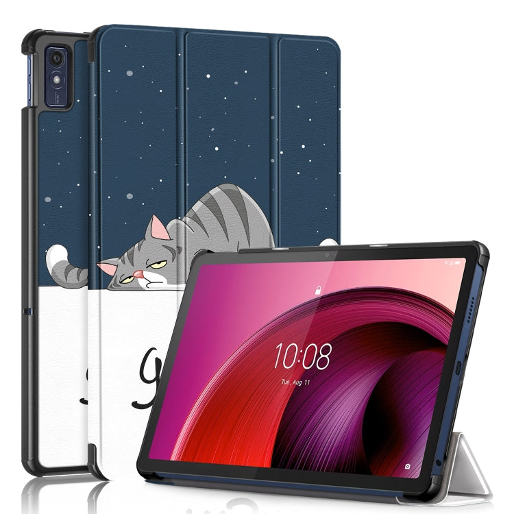 3-folding Magnetic Buckle Coloured Drawing Leather Smart Tablet Case, For Lenovo Tab M10 5G 10.6