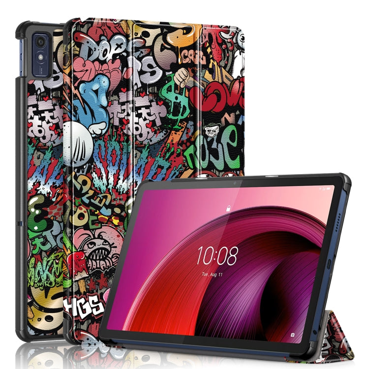 3-folding Magnetic Buckle Coloured Drawing Leather Smart Tablet Case, For Lenovo Tab M10 5G 10.6