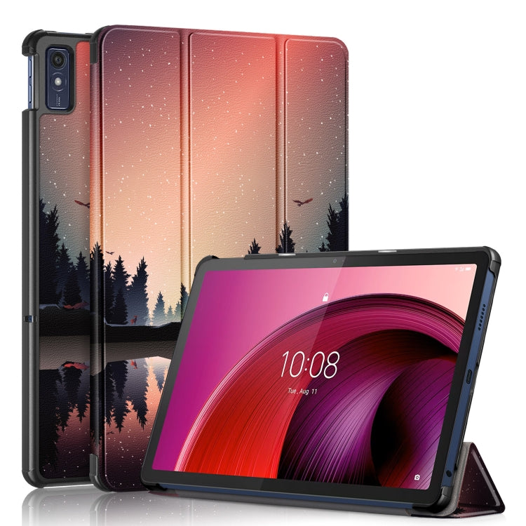 3-folding Magnetic Buckle Coloured Drawing Leather Smart Tablet Case, For Lenovo Tab M10 5G 10.6