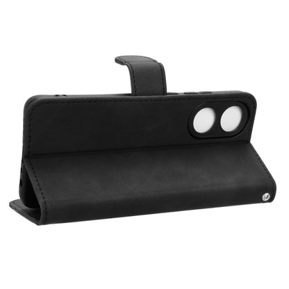 Magnetic flip leather phone case, black, horizontal stand with dual camera opening