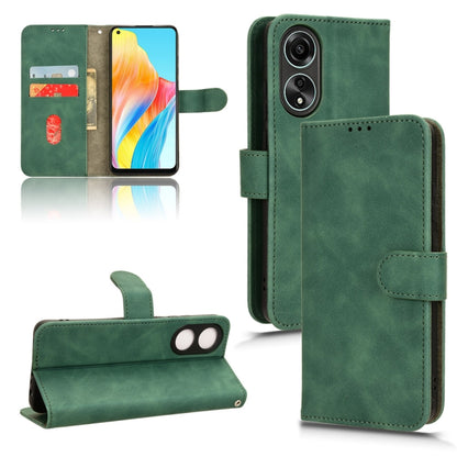 Magnetic flip leather phone case, green, open front with stand and stitched flap