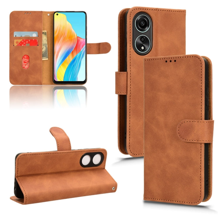 Magnetic flip leather phone case, brown, open with camera opening and side strap