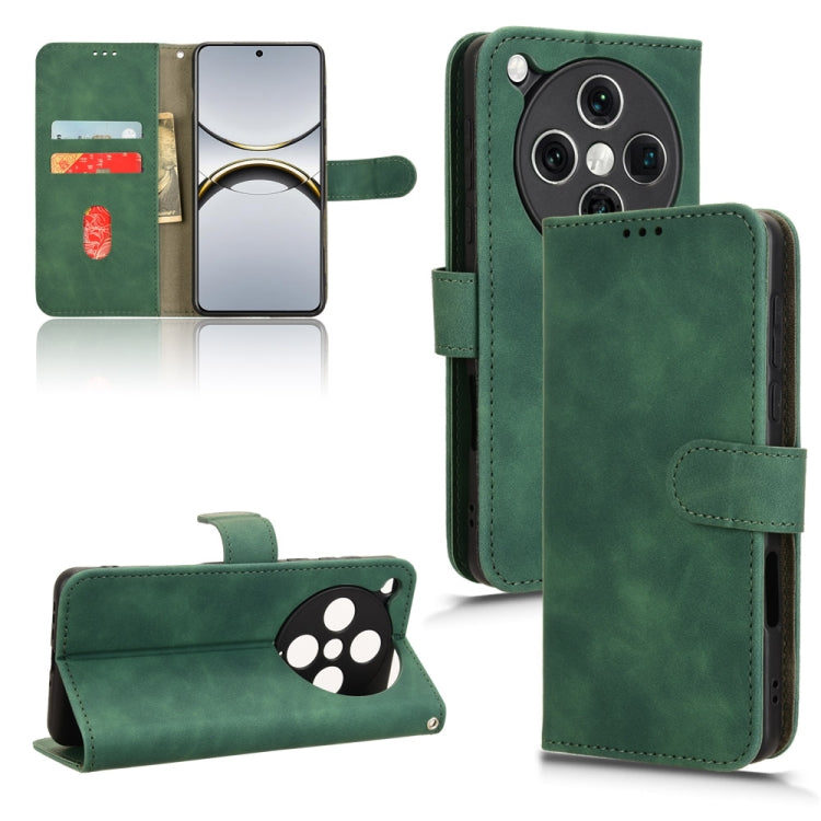 Magnetic flip leather phone case, green with card slot and stand flap