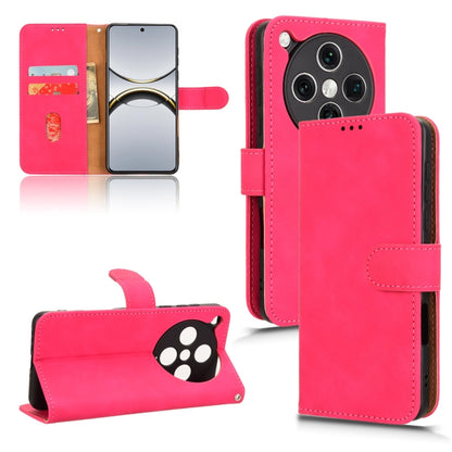Magnetic flip leather phone case, rose red with card slot and stand flap