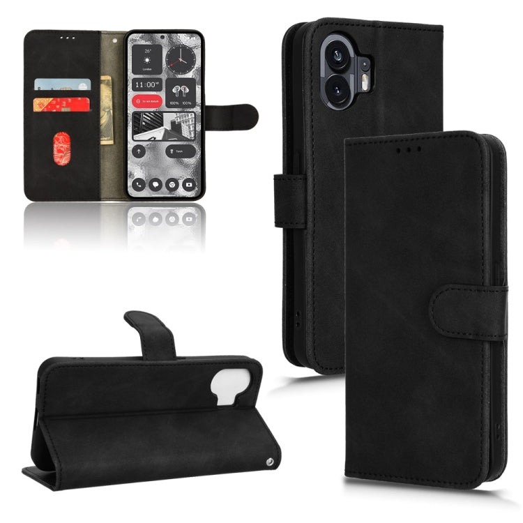 Black magnetic flip leather phone case with card slots and fold-out stand for phone.