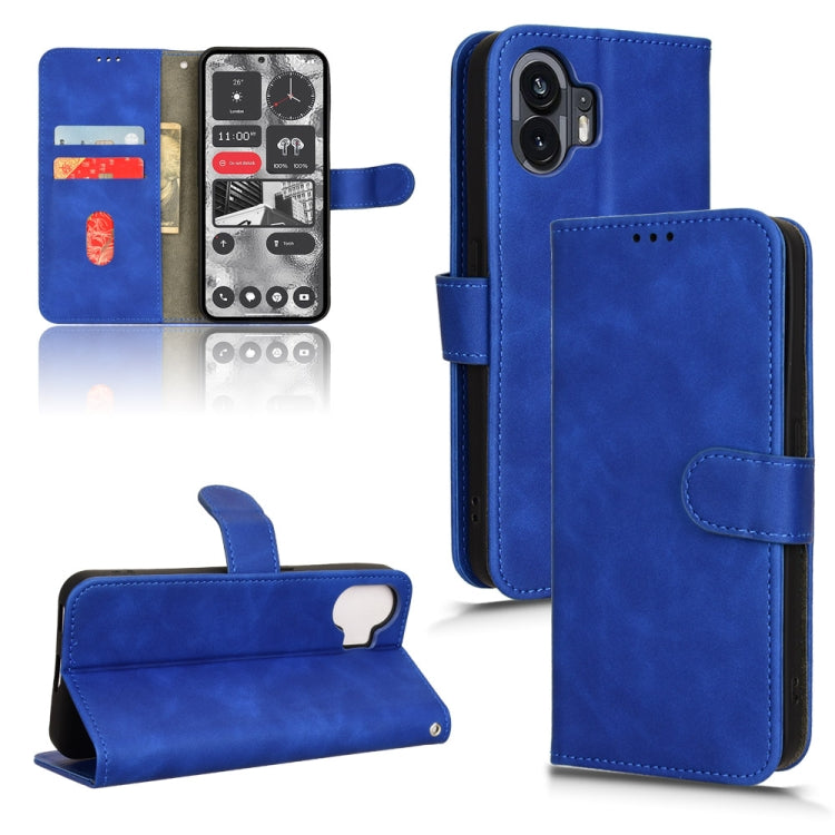 Blue magnetic flip leather phone case with camera cutout and magnetic closure for phone.