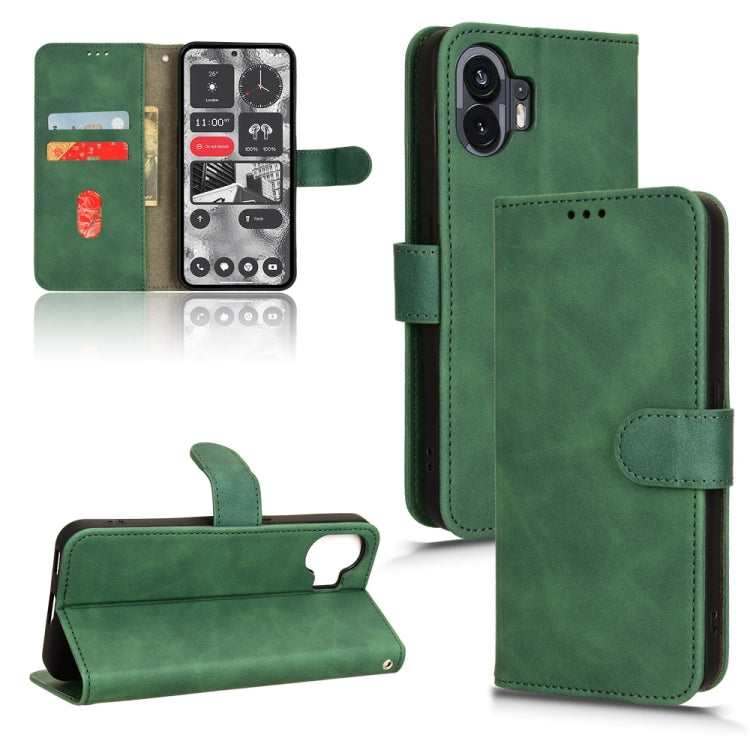 Green magnetic flip leather phone case with camera cutout and magnetic closure for phone.