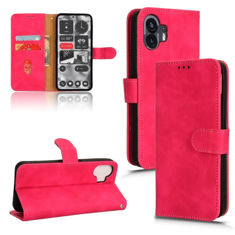 Rose red magnetic flip leather phone case with camera cutout and magnetic closure for phone.