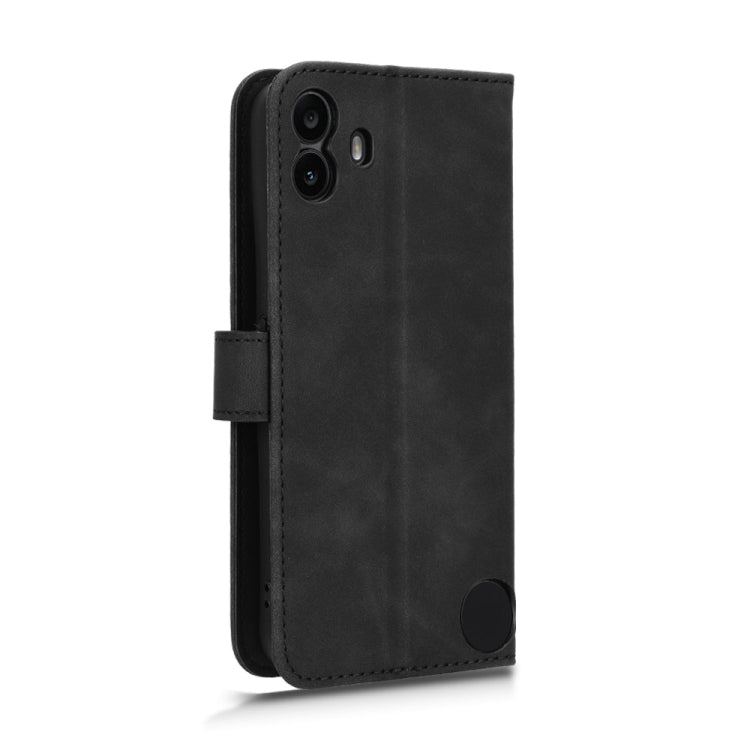 Black leather flip phone case with camera cutouts and side button openings