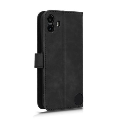 Black leather flip phone case with camera cutouts and side button openings