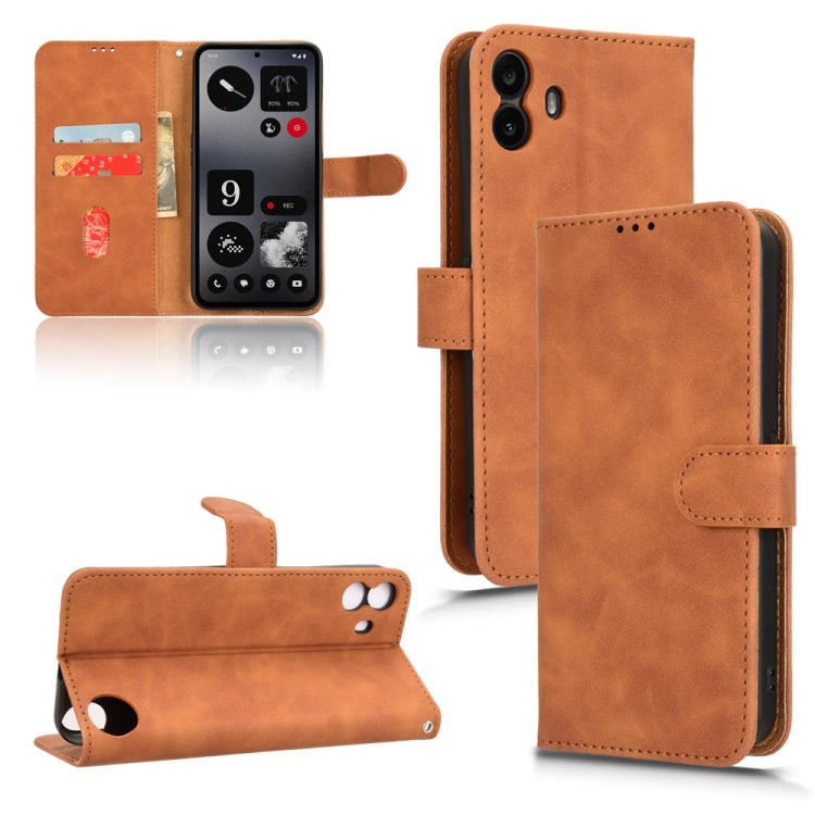 Brown magnetic flip leather phone case with card slots and stitched edge