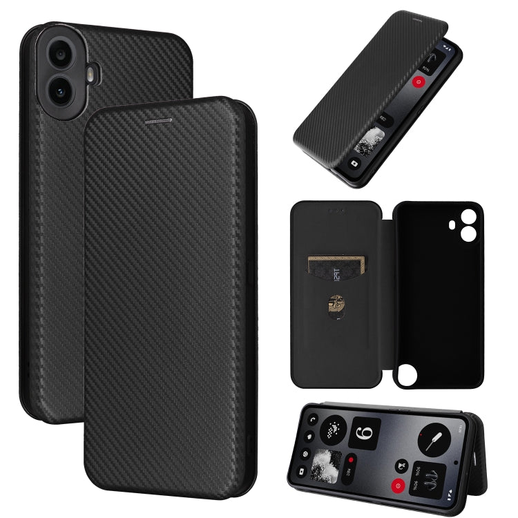 Carbon-fiber flip phone case in dark gray with card window and camera cutouts