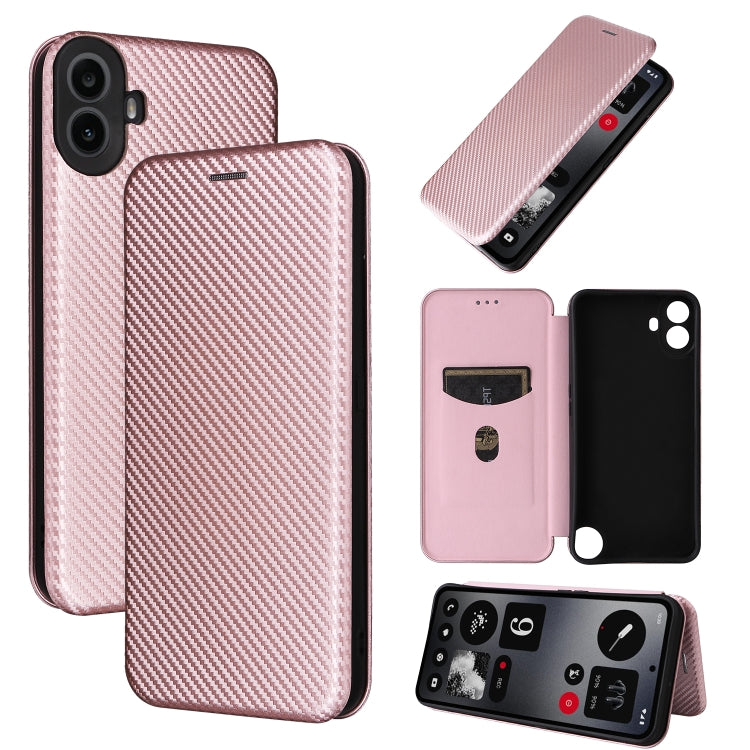 Pink carbon-fiber flip phone case with card window and rear camera cutouts