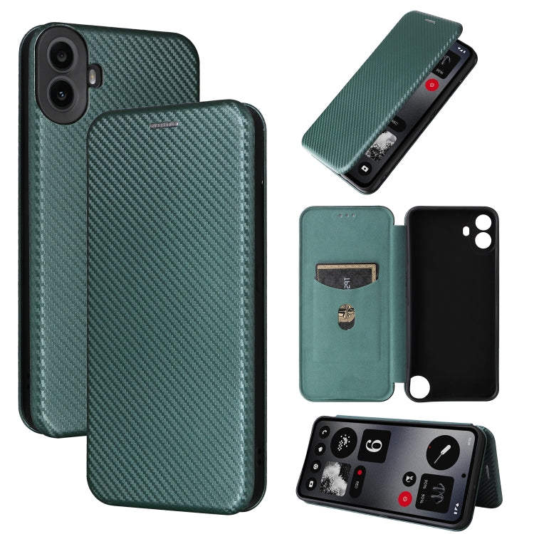 Green carbon fiber textured flip phone case with wallet card holder