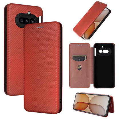 Brown carbon fiber flip leather phone case with card slot window and camera cutouts