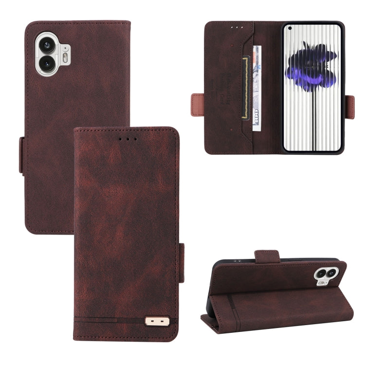 Magnetic clasp leather phone case, dark brown folio wallet with stand and camera cutout
