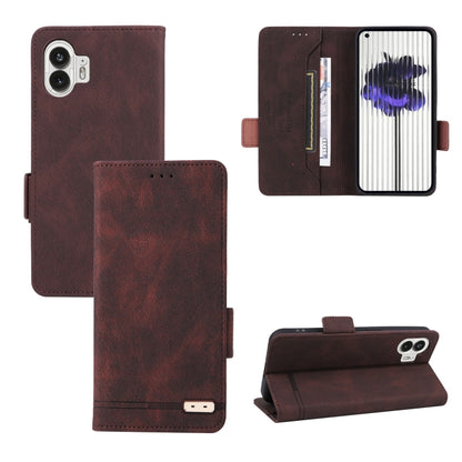 Magnetic clasp leather phone case, dark brown folio wallet with stand and camera cutout
