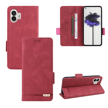 Magnetic clasp leather phone case with folio flap and card slots, red
