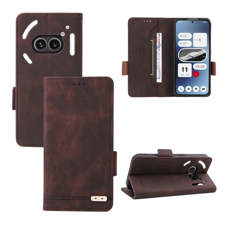Magnetic clasp leather phone case, brown folio wallet with stand and camera cutout