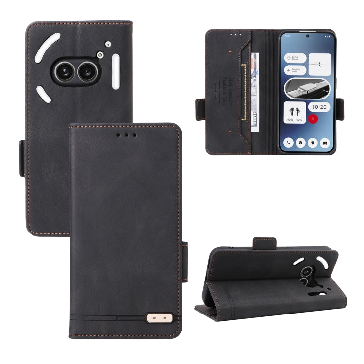 Magnetic clasp leather phone case, black folio wallet with stand and camera cutout