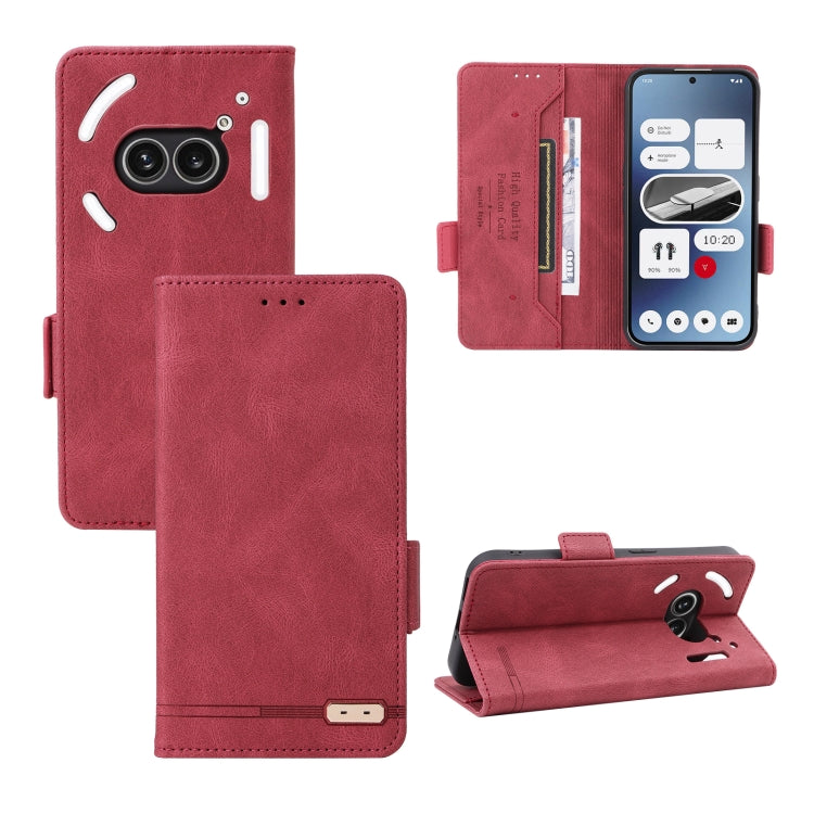 Magnetic clasp leather phone case, red folio wallet with stand and camera cutout