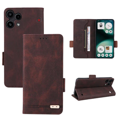 Magnetic clasp leather phone case with folio cover, brown leather look