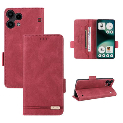 Magnetic clasp leather phone case, red folio wallet with stand and camera cutout