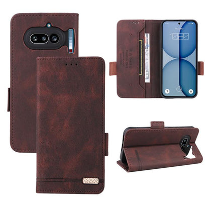 Magnetic clasp leather phone case with folio cover, dark brown