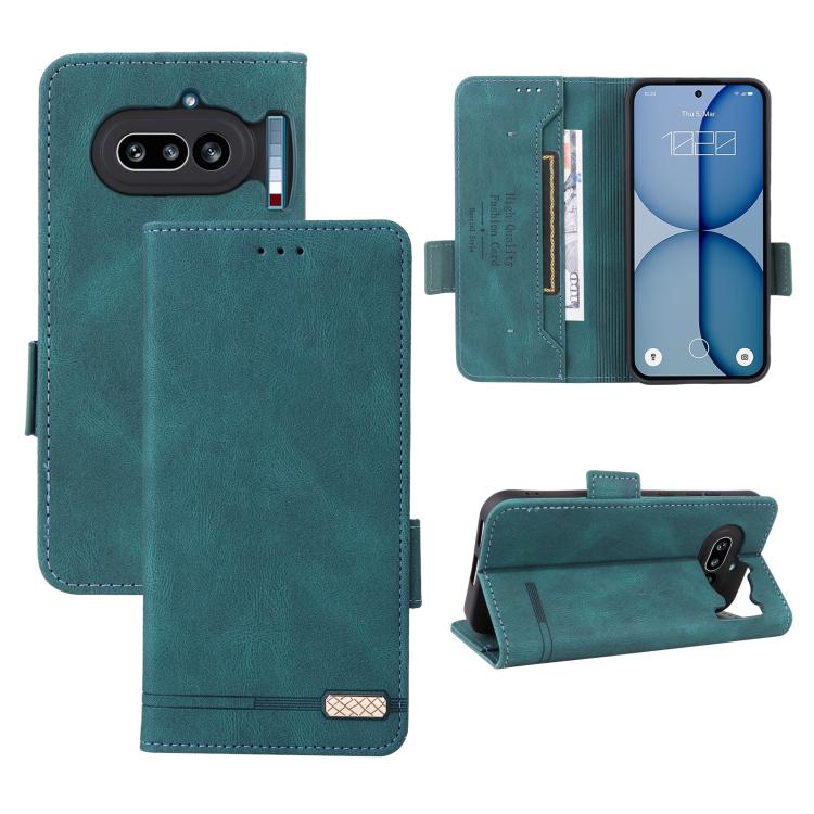 Magnetic clasp leather phone case with folio cover, teal blue-green