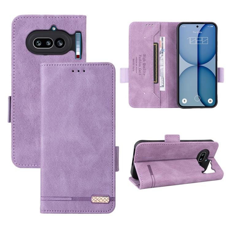 Magnetic clasp leather phone case with folio cover, light purple