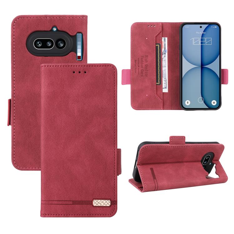 Magnetic clasp leather phone case with folio cover, deep red