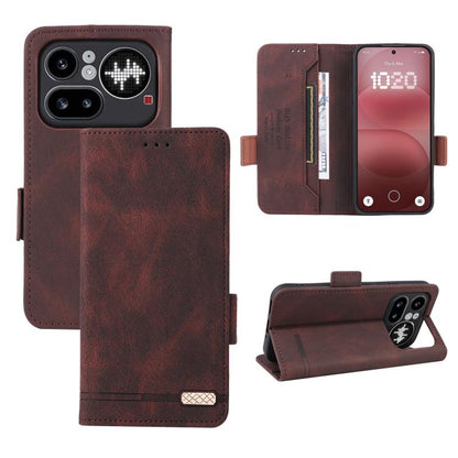 Brown magnetic clasp leather folio phone case with card slots and camera cutouts