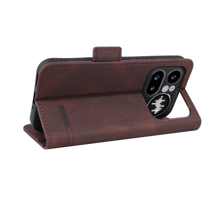 Brown magnetic clasp leather folio phone case with side camera cutouts