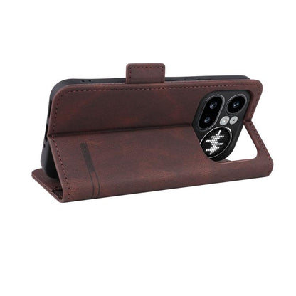 Brown magnetic clasp leather folio phone case with side camera cutouts