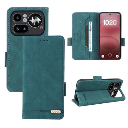 Green magnetic clasp leather folio phone case with card slots and camera cutouts