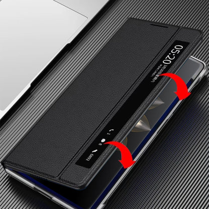 Smart View Window Plain Leather Phone Case, For Honor Magic V2