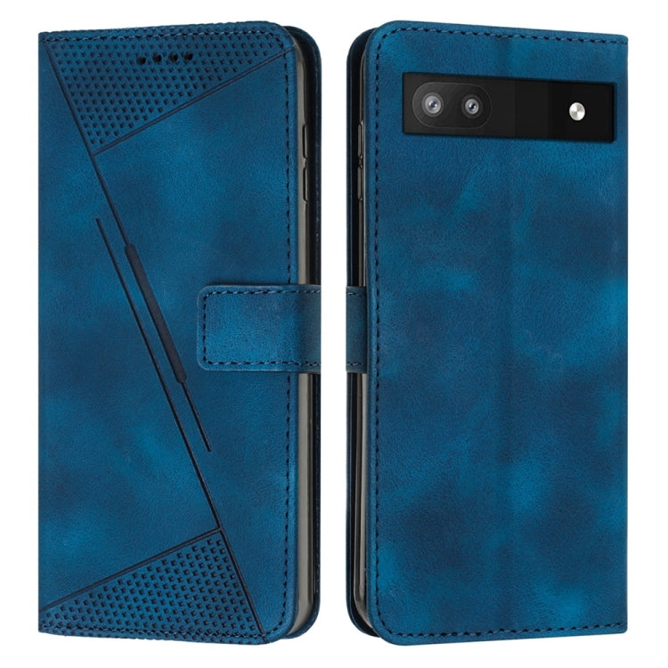 Blue leather flip phone case with card slot and dual-camera cutout.