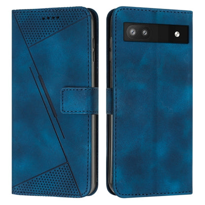 Blue leather flip phone case with card slot and dual-camera cutout.