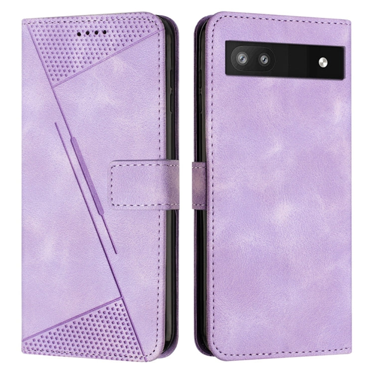 Lavender leather flip phone case with card slot and dual-camera cutout.