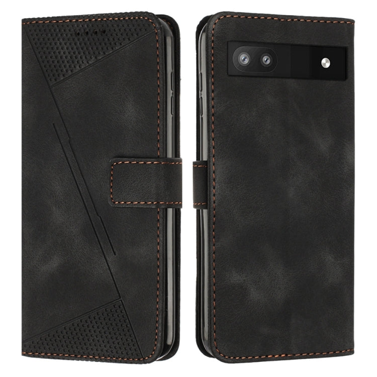 Black leather phone case with triangle pattern, stitched edges, and camera cutout