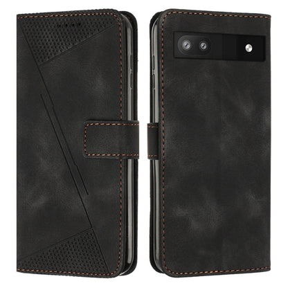 Black leather phone case with triangle pattern, stitched edges, and camera cutout