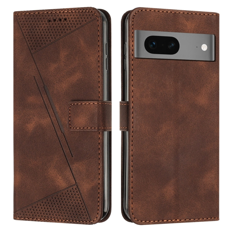 Brown leather flip phone case with card slot and geometric triangle cutouts.