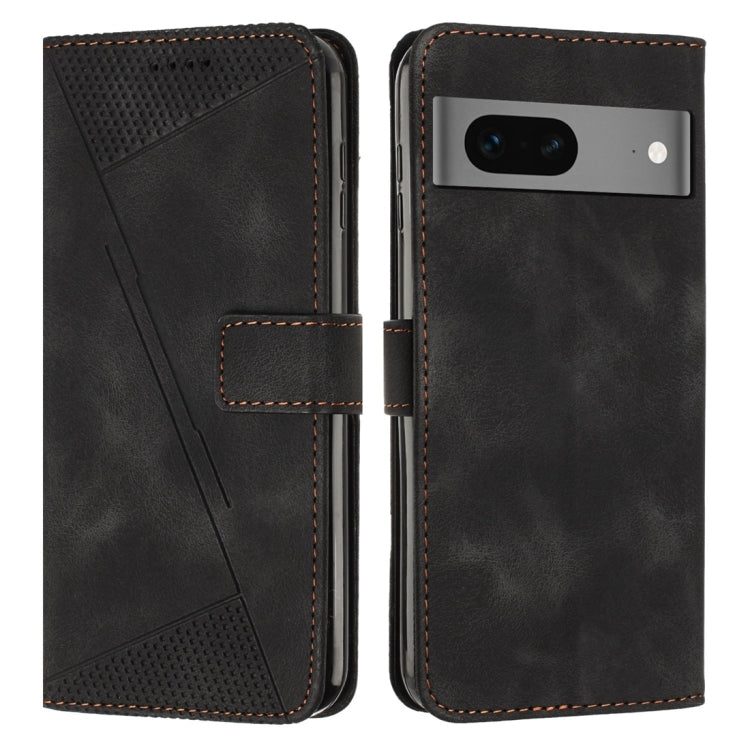 Black leather flip phone case with card slot and geometric triangle cutouts.