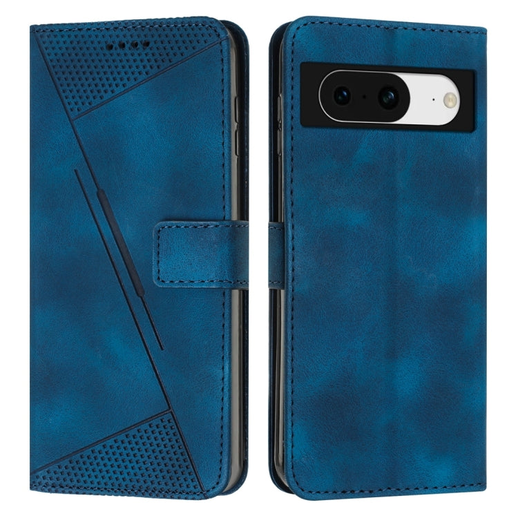 Blue leather phone case with lanyard, snap strap, perforated triangle design, card slot