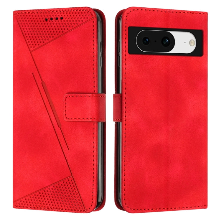 Red leather phone case with lanyard, snap strap, perforated triangle design, card slot
