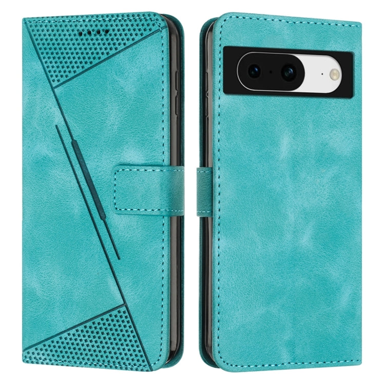 Teal leather phone case with lanyard, snap strap, perforated triangle pattern, card slot
