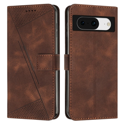 Brown leather phone case with lanyard, snap strap, perforated triangle pattern, card slot