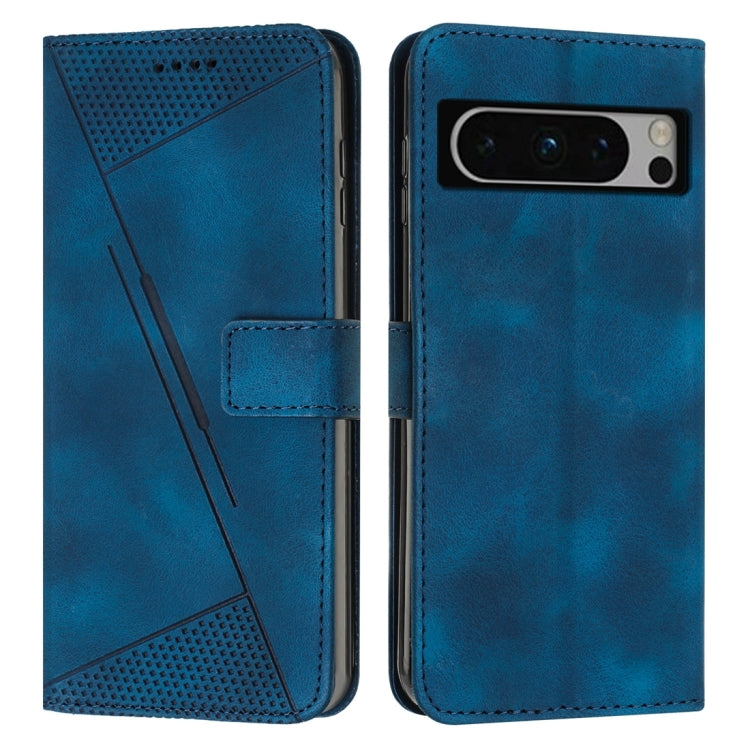 Blue leather phone case showing front flip and back camera cutout